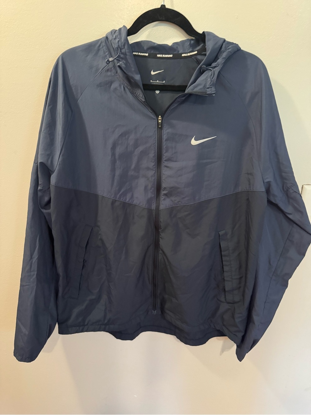 Nike Running Jacket Windbreaker Hooded Two-Tone Navy/Charcoal Men's Sz Medium